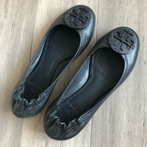 Tory Burch Navy Leather Ballet Flats